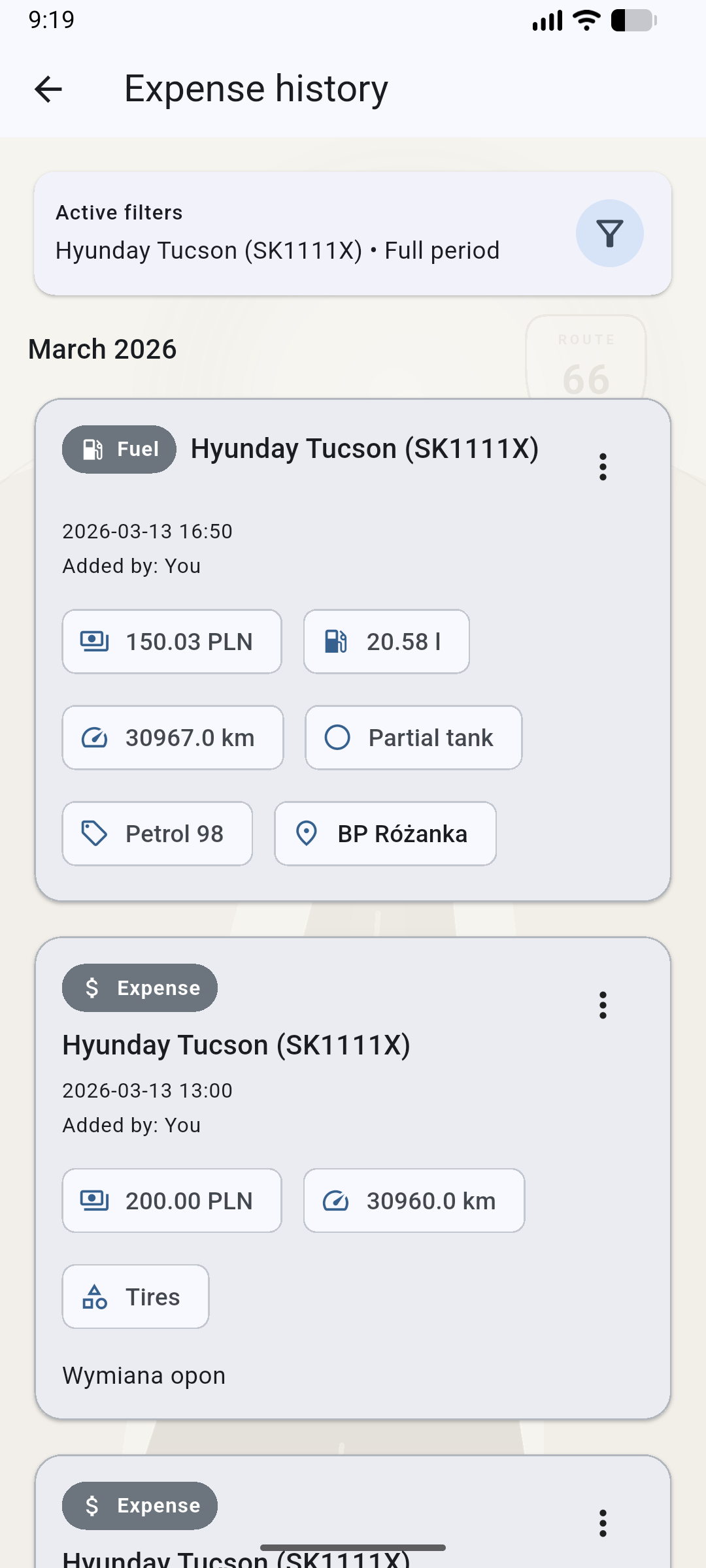 Dodawanie tankowania